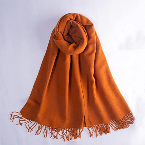WLLDDDIU Strickschal Damen Damen-Schal Aus Kaschmir-Gefühl, Weich, Dick, Warm, Orange, Schal, Einfarbig, Quaste, Wickelschal, Winter-Deckenschal, Elegant, Modisch, Für Damen Und Mädchen