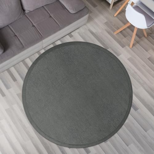 TT Home Krabbelmatte Babyzimmer Teppich Spielmatte Kinder Unifarben rutschfest Flauschig, Farbe: Grau Anthrazit, Größe:120 cm Rund