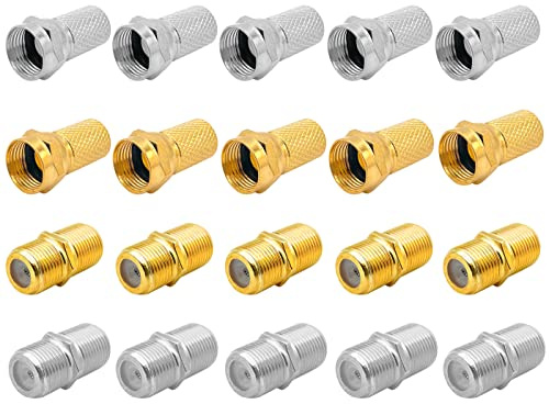 CKANDAY 20 Pcs F Type Coaxial Cable Extension/Repair Connector Kit, RG6 Plug Connector and Female Extended Connectors for Satellite TV Aerial Sky Virgin NTL Coaxial Cable, 2 Colors