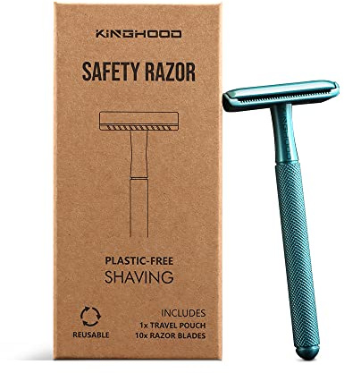Kinghood Rasoir de Sécurité,Rasoir à Lame Unique Pour Homme,Rasoir en Métal Avec 10 Lames à Double Tranchant