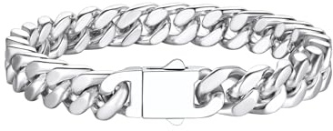 Richsteel Armband Herren Edelstahl Herrenarmband Kubanisch Armbänder Männer | Silber/Gold/Schwarz 5/7/9/12mm breit 19/21/23cm Länge Cuban Gliederarmband Hip Hop Rapper mit Geschenkebox für Valentinstag