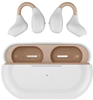 Écouteurs à Pince sans Fil à Conduction Osseuse Bluetooth 5.3, Oreillette Sans Fil à Clip Open-Ear, IPX5 Étanches Casque de Sport à Réduction de Bruit avec Double Micro pour Course Gym White-Skin