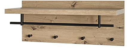 HAKU Möbel Wandgarderobe eiche, schwarz, MDF, Metall - Maße: B 75 cm x H 30 cm x T 26 cm, Style: Modern