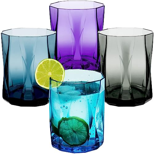Hummelladen Lot de 4 verres de camping en acrylique - 300 ml - Turquoise, bleu, violet, gris - Verre acrylique - Verre acrylique - Verre à eau - Pour le camping, le jardin, le pique-nique, les enfants