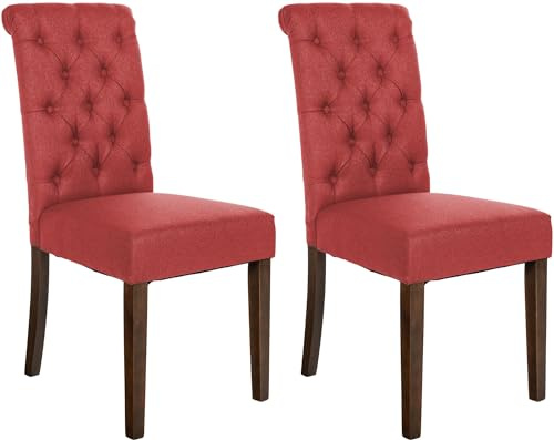 CLP 2er Set Esszimmerstühle Lisburn I Samt I Stoff I Polsterstühle Gesteppt Chesterfield Design Farbe rot Material Stoff