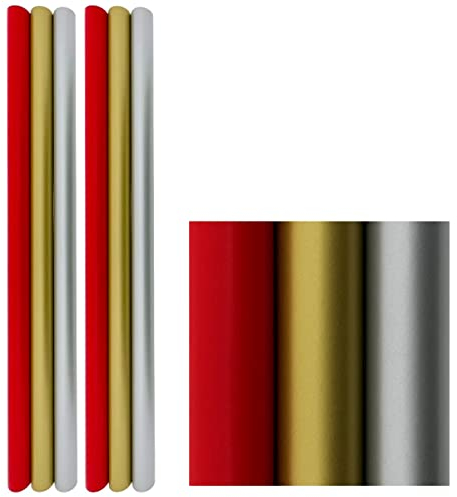Weihnachtspapier Geschenkpapier für Weihnachten - 80 Gramm Beschichtetes Papier - Rot Silber Gold - 3 Meter x 70 cm- 6 Rollen