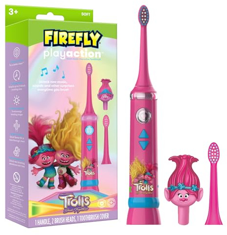 FIREFLY Play Action Trolls Smart Sonic Toothbrush Kit, Interactive Electric Toothbrush with Lights, Music and Games, Batteries Included, Ages 3+