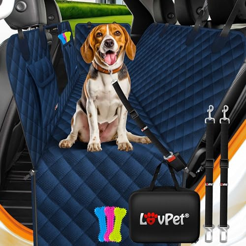 Lovpet® 2in1 Hundedecke für Auto Rückbank & Kofferraum mit Seitenschutz und Sichtfenster Kofferraumschutz - Wasserabweisende Hunde Autoschondecke Universal Autodecke Rücksitz Inkl. Zubehör, Navyblau