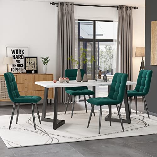 KUAKE Tavolo da Pranzo Rettangolare Moderno 117 x 68 cm con 4 Sedie, Sedia da Pranzo Verde Scuro