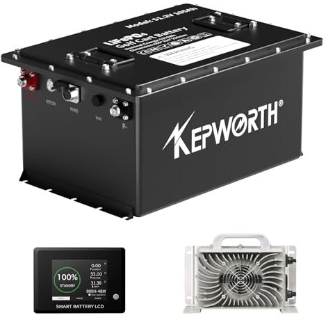 KEPWORTH Bateria Litio 48V 100Ah Bateria Lifepo4 con Protección 200A BMS y 4000-15000 Ciclos, Perfecto para carro de golf de 48 Volt, barco, con cargador rápido de 20 A y monitor de batería