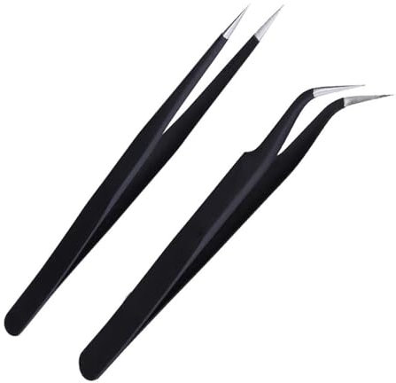 Ryaupy Pinzetta Extension Ciglia, 2 Pcs Pinzette Diritto e Curvo Tip Pinza, Pinzette Sopracciglia Punta Dritte, Pinze a Punta Curve, per Estensioni Ciglia