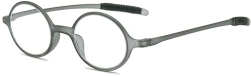 ABETOS Lesebrille Rund Klein Herren Damen Retro Lesebrillen TR90 Flexibel Leicht Vollrandbrille Mini Vintage Computer Sehhilfe Lesehilfe (Mattes Grau+2.5)