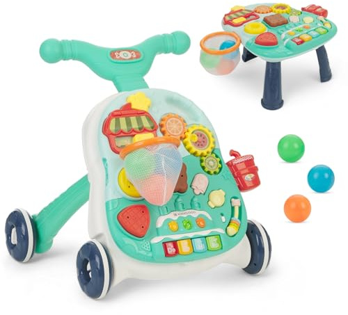 KikkaBoo Andador Bebé Primeros Pasos 2 en 1 Candy Party, Desde 6 Meses, Caminador de Actividades Multifunctional, Panel Interactivo con Música y Luces, Aprende a Caminar, Menta