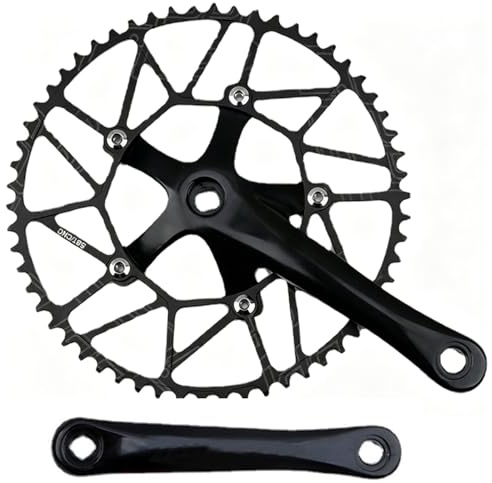 KANGXYSQ Klappbare Fahrrad-Kurbelgarnitur Einzelzahnscheibe 50 Zähne 52 Zähne 54 Zähne 56 Zähne 170 Mm Vierkant-Kurbelarm-Set Integrierte 5-Klauen-Kurbelgarnitur(170mm Black,58T)