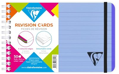 Clairefontaine 328011C - Spiralheft Linicolor FRESH, DIN A6 14,8x10,2 cm, 50 Karteikarten liniert, 5 Farbstreifen, Einband aus gerilltem Polypropylen, Blau