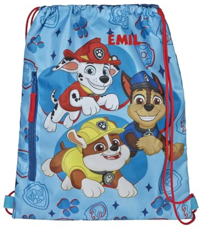 Turnbeutel Paw Patrol Kinder - Personalisiert mit Namen - Sportbeutel Junge Mädchen - Schuhbeutel zum Zuziehen - Blau