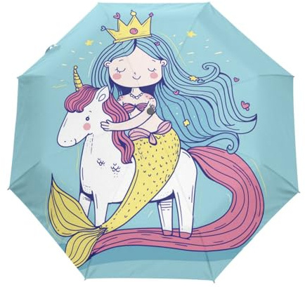 Cartoon Baby Meerjungfrau Einhorn Regenschirm Taschenschirm Kinder Jungen Mädchen UV-Schutz Auf-Zu Automatik Umbrella Verstärkt Winddichte Zusammenklappbar