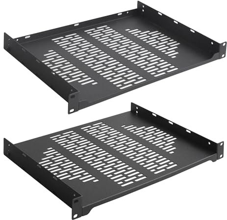 RIVECO 2 x 30,5 cm große Rackregale für 48,3 cm Netzwerk-Rack und Schränke, 1U-Rack-Regal, belüftete freitragende Ablage, für Server, IT- und Sound-Ausrüstung