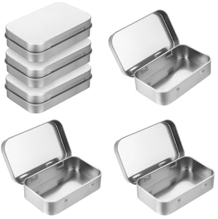 6 stycken plåtburkar med lock, metallburkar med lock, liten låda med lock, metallburk, liten metalllåda med lock, 9,5 x 6 x 2,2 cm, lämplig för godis, smycken, nycklar, mynt (silver)