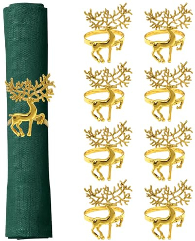 GWAWG Serviettenringe Weihnachten,8 Stück Serviettenringe Gold,Rentier Serviettenhalter,für Weihnachten,Tischdekoration, Hochzeit,Party Dinner, Thanksgiving