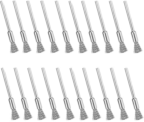 Juego de 20 cepillos de acero de 3 x 5 mm, mini cepillo de alambre de acero para pulido, tipo bolígrafo, alambre de acero inoxidable, brocas de alambre para herramientas giratorias, limpieza, pulido