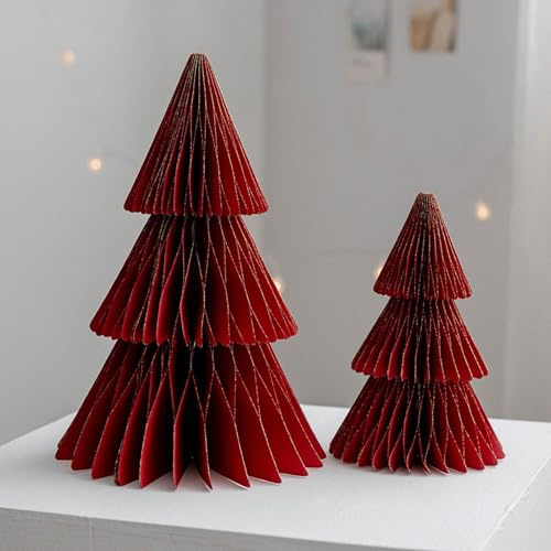 2 Stück Papier Weihnachtsbaum Set, Papier Weihnachtsbaum, Wabendekor Classic Weihnachtsbaum, Kleine Weihnachtsbaum Faltbar, Wiederverwendbare Weihnachtsbäume Weihnachten Deko