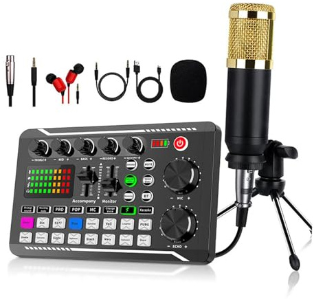 Genérico F998 Live Sound Card con Efectos de Mezclador de DJ y Cambiador de Voz, Tarjeta de Sonido para Streaming en Vivo/Gaming, Negro