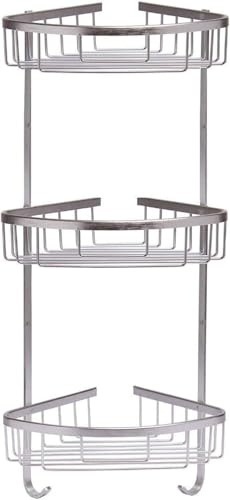sanjianke-fs RUST FREE Aluminium SHOWER CADDY RACK BATHROOM ORGANIZER CORNER SHELF & HOOKS 3 TIER Aluminium SHOWER CADDY