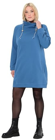 Ulla Popken dam sweatklänning, ståkrage, långärmad, fickklänning, Denimblå, 42-44