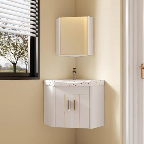HXYhydrypd Mobile Bagno con Lavabo, Lavandino Bagno con Specchio, Mobile Bagno Sospeso per la Cucina di Casa Patio Stanza(White,55cm/21.7in)