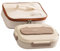 Lunch Box con Bolsa Térmica de Transporte. 4 compartimentos + bowl con cierre hermético - Incluye Cubiertos - Ideal para Trabajo y Excursiones - Colores Marrón y Crema (Crema)