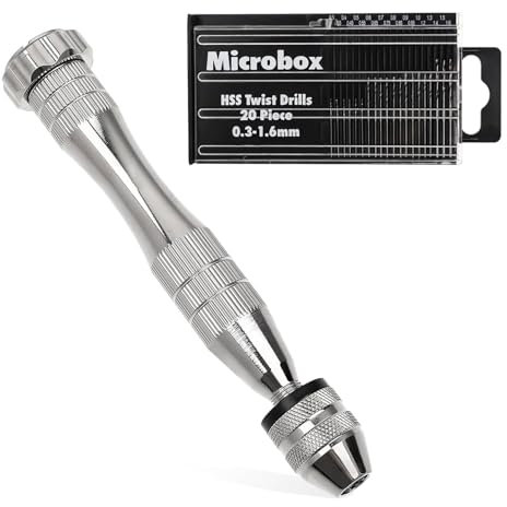21 PCS Pin Hand Drill Set With Silver Vise and 20 Micro Twist Mini Drill Bits (0.3-1.6mm) for Handmade DIY, Jewelry Wood, Model Making