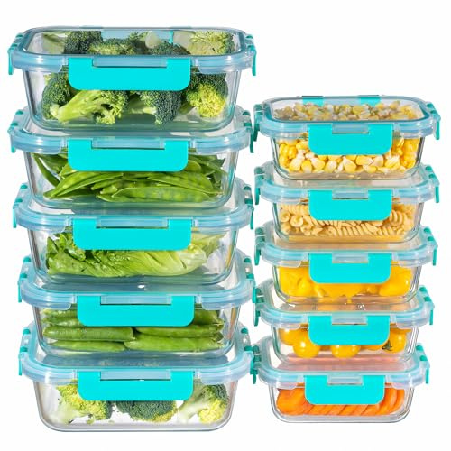 MFY Glass Containers with Lids, Reusable Meal Prep Containers, Airtight Glass Food Storage Containers with Lids, BPA-free, Microwave, Oven, Freezer and Dishwasher Safe, 10 Pcs 1040 & 400ml - Green
