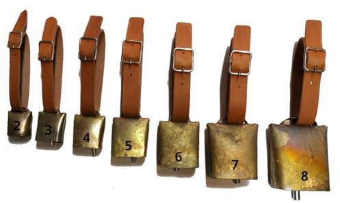 MELONI Glocken Kuhglocke handgefertigt Sardisch quadratisch mit Lederhalsband aus Messing (N6/8,5 cm x 4,5 cm)