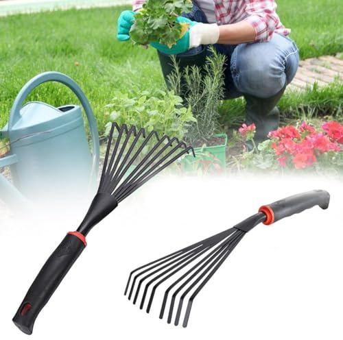 hand Small Garden Carbon Steel Mini rake Cultivator & Grass Leaf Rake with Ergonomic Grip, Gardening Tools, Horse Poo Picker