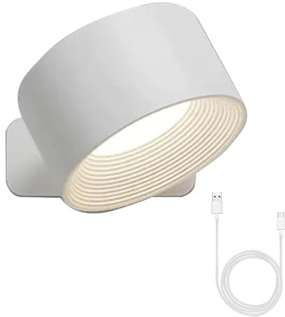 WANWEN Lights of Sweden Wall Lights, Rechargeable Wall Mounted Sconces, Led Wall Sconce, Wall Mounted Lamp with 2000 mah Battery, for Bedroom, Bathroom, Living Room, Kitchen (1*White)