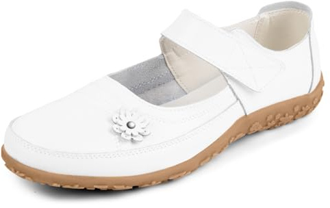 OFFCUP dam läder Mary Jane med kardborreband bekväma platta skor ballerinaskor halkfri sula damer elegant loafer vård halvskor perfekt för kontor vardag