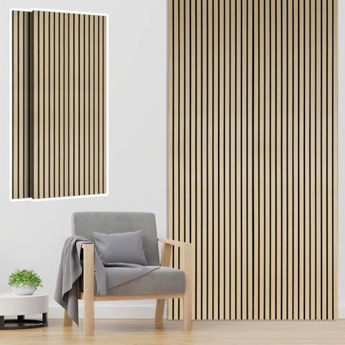 Fiqops Lot de 2 panneaux acoustiques en bois - 120 x 60 cm - Panneaux muraux en feutre et feutre - Couleur bois brut - Revêtement mural pour studio et maison - Décoration murale intérieure - Grande