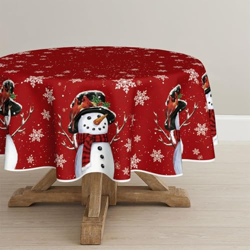Artoid Mode Vögel Schals Schneemann Schneeflocken Weihnachten Tischdecke Rund 140 cm, Winter Fleckschutz Tischwäsche Küche Dekoration Party Dekor