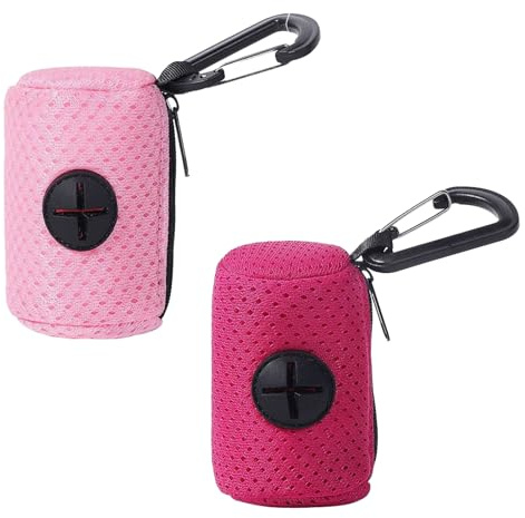 2 pièces Support pour sacs à déjections canines, sac à déjections pour animaux de compagnie avec fermeture éclair et accessoire, support pour sacs à déjections canines suspendu pour la marche et la
