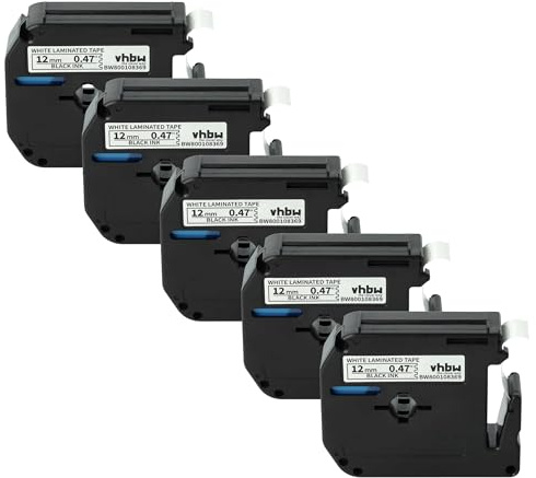 vhbw 5x Schriftband-Kassette Ersatz für Brother M-K231 für Etiketten-Drucker 8m x 12mm Schwarz auf Weiß