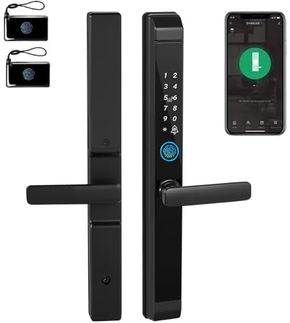 TEKXDD Smart Door Lock Weatherproof 8-in-1, Fingerprint Door Lock with APP/Keypad Code/Keys/Remote WiF/Fingerprint/IC Card/NFC/Deadbolt, Keyless Entry for Aluminum Swing Wooden Front Door