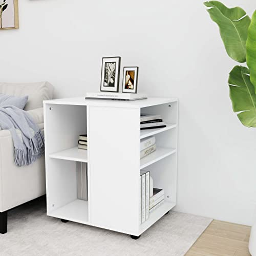 Armoire de bureau mobile à 4 roulettes - Blanc - 60 x 53 x 72 cm - En matériau dérivé du bois - Armoire de rangement pratique pour bureau, garage, cuisine - Espace de rangement polyvalent