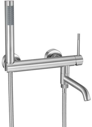 PHASAT Grifo de Bañera con Ducha de Mano Grifo Mezclador de Bañera de Baño de Acero Inoxidable Grifo Ducha Pared Giratorio de 90°, Níquel cepillado PTBL25E