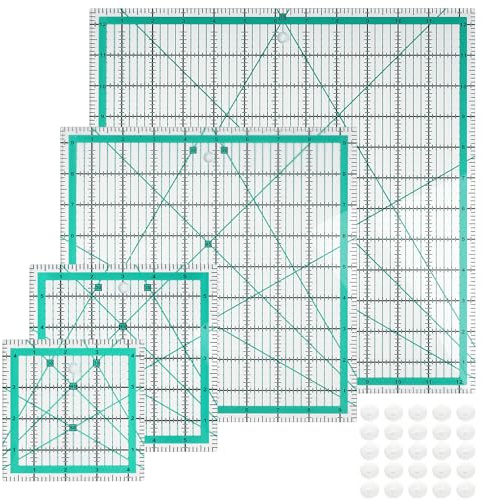 YUMILI 4 Stück Patchwork Lineal Nähen Schneiderlineal Nählineal (Grün) | Acryl Quilt Lineale Schneiderlinea für Stoffschneiden und Nähen (4,5x4,5, 6,1x6,1, 9,6x9,6, 12,6x12,6)