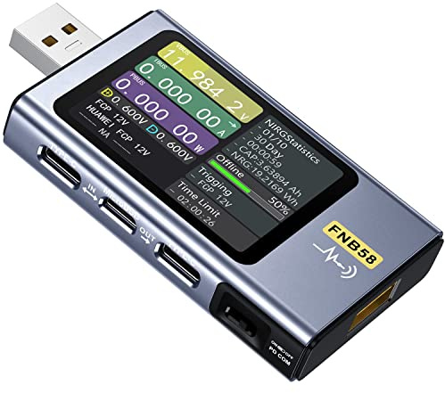 FNIRSI USB-Tester 4-28V 7A LCD-Display USB-A & USB-C, Spannungs-Stromprüfer Multimeter, Kapazitäts- & Restwelligkeitsmessung mit App-Software, Schnellladeerkennung,PD2.0/PD3.0, QC2.0/QC3.