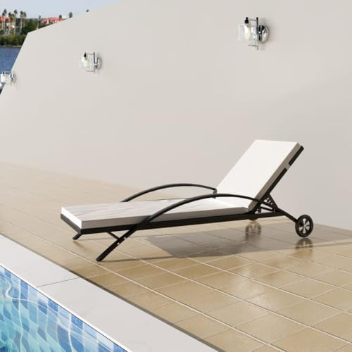 Frdhee Campingliege Liegestuhl Schaukelsessel,Sonnenliege mit Polster & Rollen Poly Rattan Schwarz,Campingliege Für Balkon,Garten,Strand,Breite Anwendbarkeit
