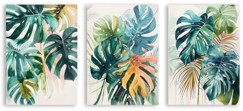 Stampa artistica da parete con foglie tropicali di palma verde, poster di Monstera, decorazione moderna con piante tropicali per soggiorno e casa (SKU4-3 pezzi, 20 x 30 cm, senza cornice)