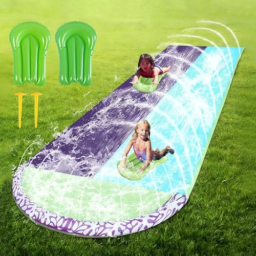 Water Slide Mat with 2 Bodyboards, 15.7ft/480cm Double Lane Slip and Slide, Double Lane Slip and Slide Water Slide for Kids Adults Outdoor Water Play Activities