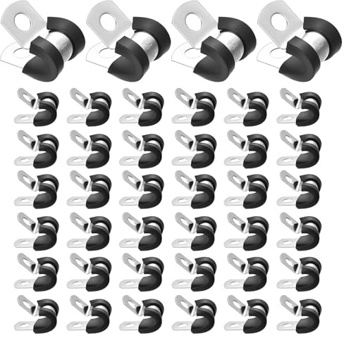 40 Stück Rohrschellen 6mm, P Schlauchschellen Edelstahl Rohrschellen mit Gummieinlage, Kabelschellen Schwarz, Kabelklemme Edelstahl P Clips, Gefüttert Schraubrohrschellen